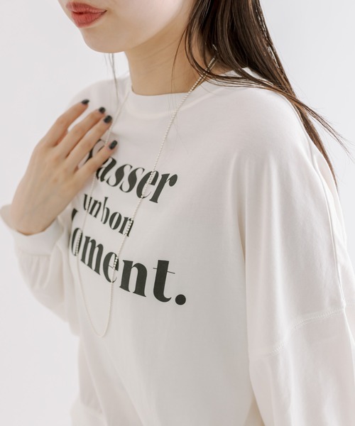 mline（エムライン）の「[mline]ロゴ切替ロングTシャツ（Tシャツ/カットソー・レディース・オフホワイト/レッド・FREE）」の13枚目の写真