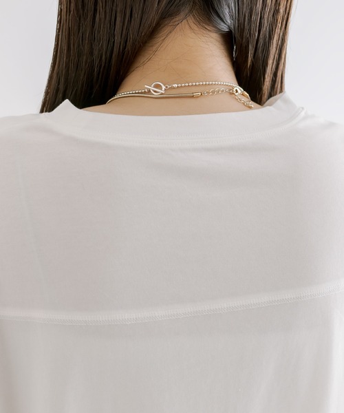 mline（エムライン）の「[mline]ロゴ切替ロングTシャツ（Tシャツ/カットソー・レディース・オフホワイト/レッド・FREE）」の18枚目の写真