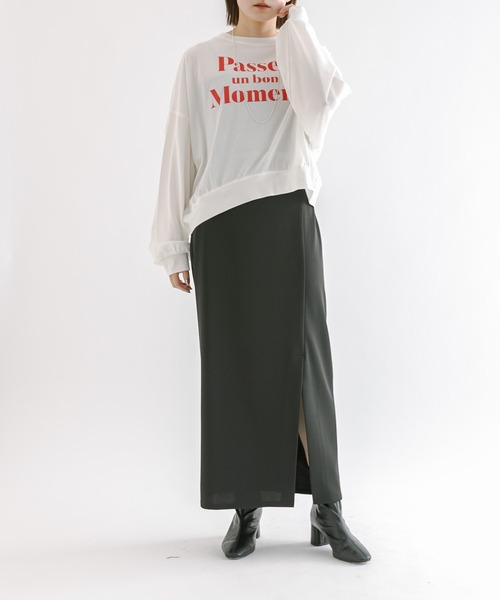 mline（エムライン）の「[mline]ロゴ切替ロングTシャツ（Tシャツ/カットソー・レディース・オフホワイト/レッド・FREE）」の3枚目の写真