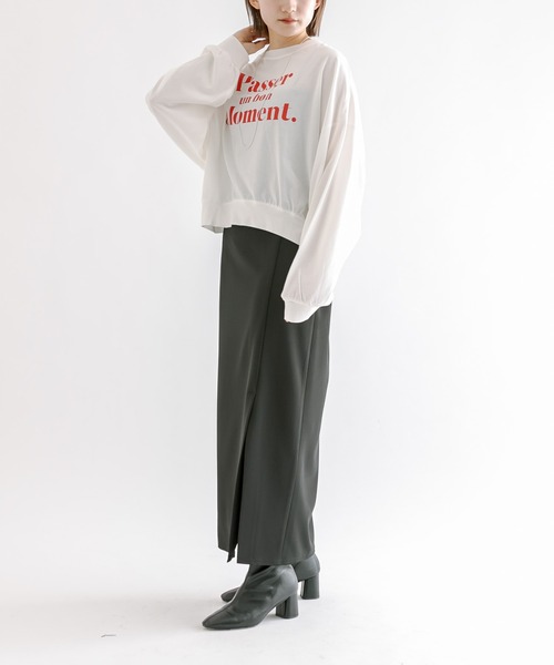 mline（エムライン）の「[mline]ロゴ切替ロングTシャツ（Tシャツ/カットソー・レディース・オフホワイト/レッド・FREE）」の4枚目の写真