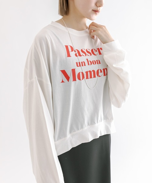 mline（エムライン）の「[mline]ロゴ切替ロングTシャツ（Tシャツ/カットソー・レディース・オフホワイト/レッド・FREE）」の6枚目の写真