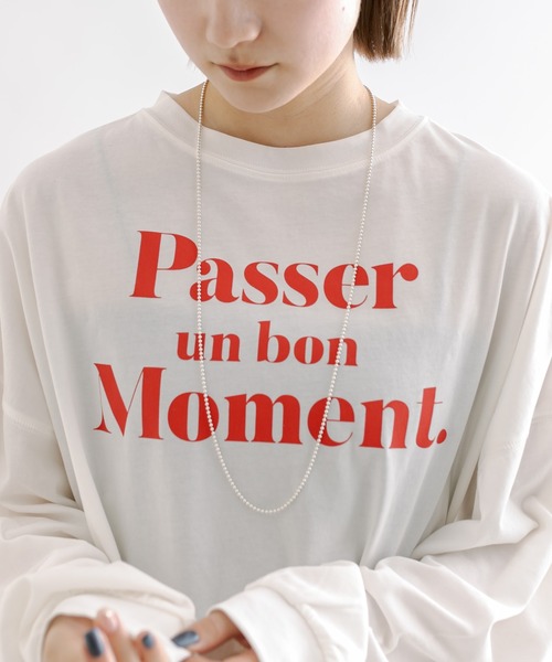 mline（エムライン）の「[mline]ロゴ切替ロングTシャツ（Tシャツ/カットソー・レディース・オフホワイト/レッド・FREE）」の5枚目の写真