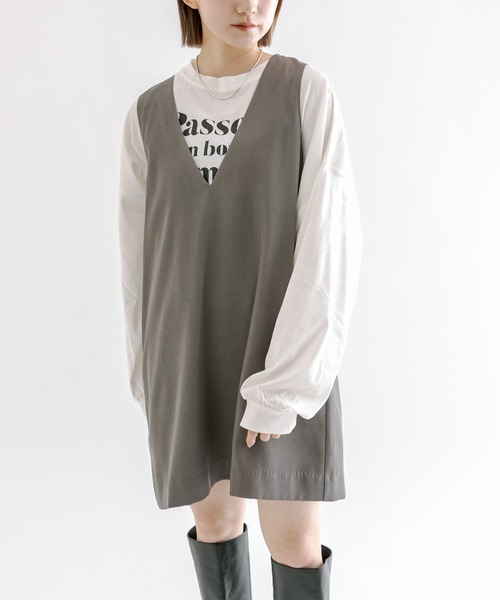 mline（エムライン）の「[mline]ロゴ切替ロングTシャツ（Tシャツ/カットソー・レディース・オフホワイト/レッド・FREE）」の8枚目の写真