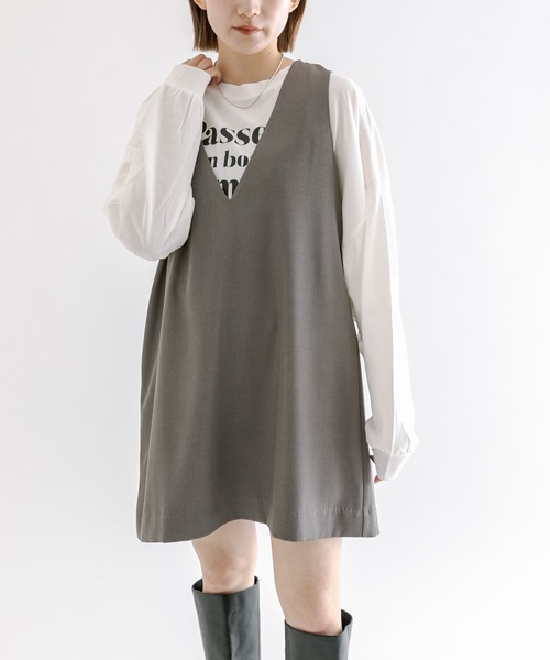 mline（エムライン）の「[mline]ロゴ切替ロングTシャツ（Tシャツ/カットソー・レディース・オフホワイト/レッド・FREE）」の7枚目の写真