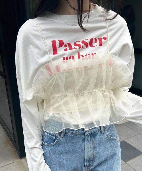 mline（エムライン）の「[mline]ロゴ切替ロングTシャツ（Tシャツ/カットソー・レディース・オフホワイト/レッド・FREE）」の22枚目の写真