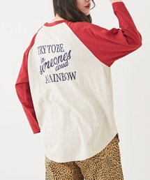 CUBE SUGAR（キューブシュガー）の「天竺配色ラグランスリーブバックプリント長袖Tシャツ（Tシャツ/カットソー）」