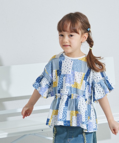 総柄プリント 花柄フリルトップス（Tシャツ/カットソー
