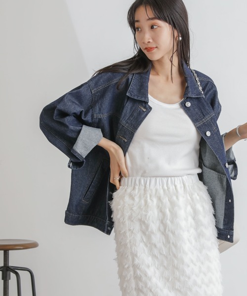NANO universe（ナノユニバース）の「デニムブルゾン（ブルゾン・レディース・ネイビー/ブルー・FREE）」の10枚目の写真