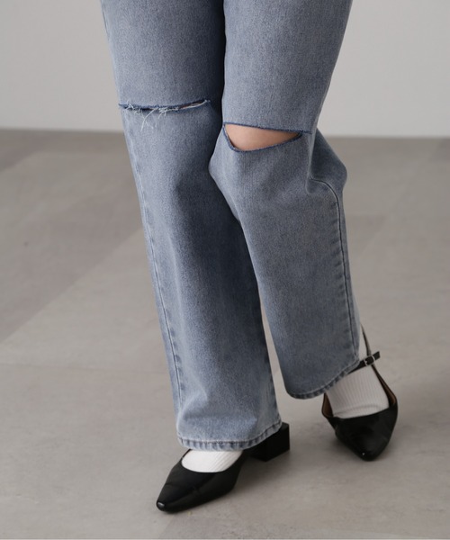 FREE'S MART（フリーズマート）の「[低身長サイズ/Sシリーズ]ニーカットストレートデニム（デニムパンツ・レディース・ブラック系その他/ケミカルウォッシュ・X-SMALL/SMALL/MEDIUM）」の14枚目の写真