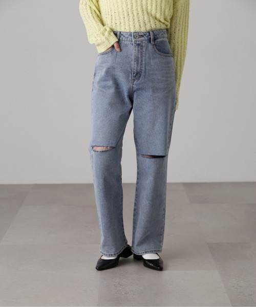 FREE'S MART（フリーズマート）の「[低身長サイズ/Sシリーズ]ニーカットストレートデニム（デニムパンツ・レディース・ブラック系その他/ケミカルウォッシュ・X-SMALL/SMALL/MEDIUM）」の16枚目の写真