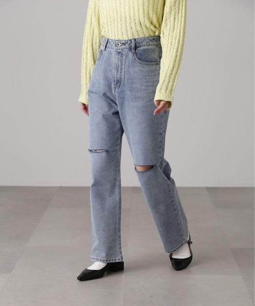 FREE'S MART（フリーズマート）の「[低身長サイズ/Sシリーズ]ニーカットストレートデニム（デニムパンツ・レディース・ブラック系その他/ケミカルウォッシュ・X-SMALL/SMALL/MEDIUM）」の17枚目の写真