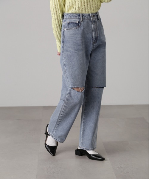 FREE'S MART（フリーズマート）の「[低身長サイズ/Sシリーズ]ニーカットストレートデニム（デニムパンツ・レディース・ブラック系その他/ケミカルウォッシュ・X-SMALL/SMALL/MEDIUM）」の18枚目の写真