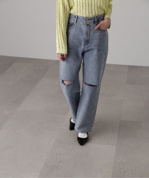 FREE'S MART（フリーズマート）の「[低身長サイズ/Sシリーズ]ニーカットストレートデニム（デニムパンツ・レディース・ブラック系その他/ケミカルウォッシュ・X-SMALL/SMALL/MEDIUM）」の15枚目の写真