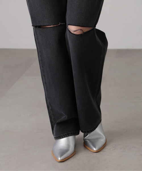 FREE'S MART（フリーズマート）の「[低身長サイズ/Sシリーズ]ニーカットストレートデニム（デニムパンツ・レディース・ブラック系その他/ケミカルウォッシュ・X-SMALL/SMALL/MEDIUM）」の3枚目の写真