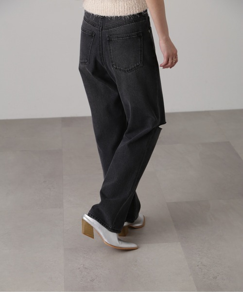 FREE'S MART（フリーズマート）の「[低身長サイズ/Sシリーズ]ニーカットストレートデニム（デニムパンツ・レディース・ブラック系その他/ケミカルウォッシュ・X-SMALL/SMALL/MEDIUM）」の6枚目の写真