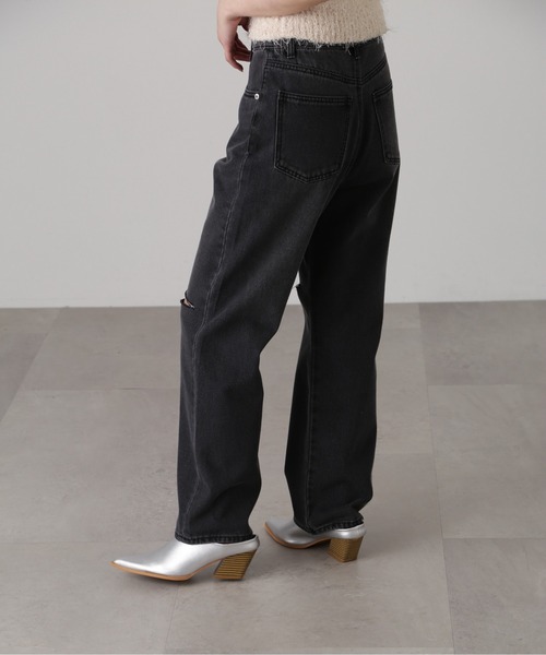 FREE'S MART（フリーズマート）の「[低身長サイズ/Sシリーズ]ニーカットストレートデニム（デニムパンツ・レディース・ブラック系その他/ケミカルウォッシュ・X-SMALL/SMALL/MEDIUM）」の9枚目の写真