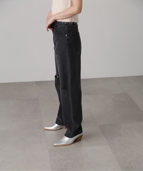 FREE'S MART（フリーズマート）の「[低身長サイズ/Sシリーズ]ニーカットストレートデニム（デニムパンツ・レディース・ブラック系その他/ケミカルウォッシュ・X-SMALL/SMALL/MEDIUM）」の10枚目の写真