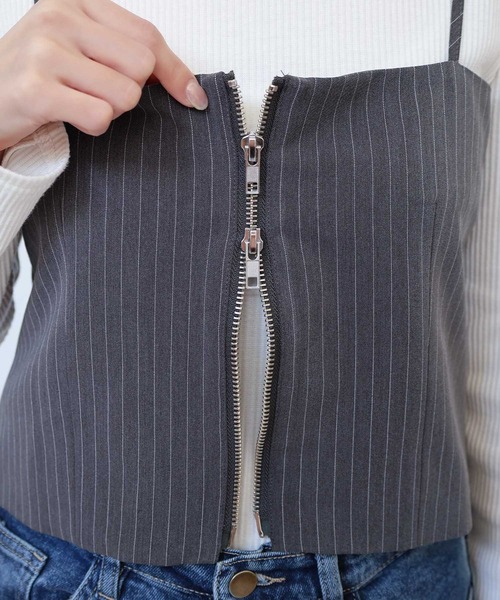 セール】無地/ ストライプダブルジップビスチェキャミソール
