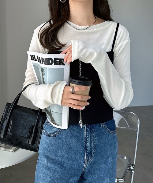 セール】無地/ ストライプダブルジップビスチェキャミソール