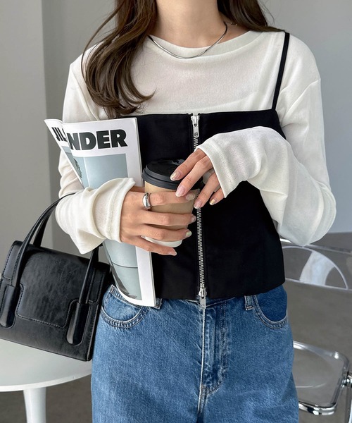 セール】無地/ ストライプダブルジップビスチェキャミソール