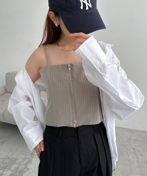 【d.i.a】ジッパーキャミソール　メタルスタッズ セール】無地/ ストライプダブルジップビスチェキャミソール