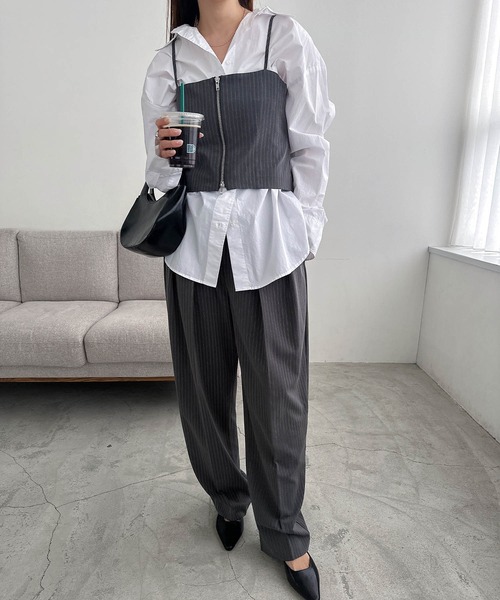 セール】無地/ ストライプダブルジップビスチェキャミソール