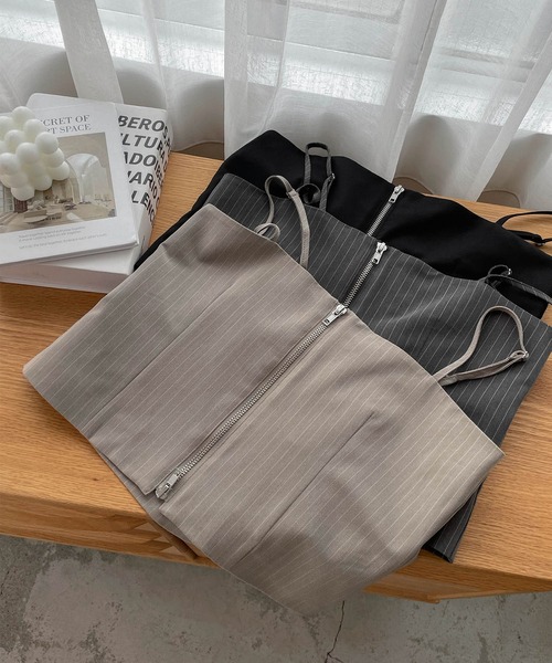 セール】無地/ ストライプダブルジップビスチェキャミソール