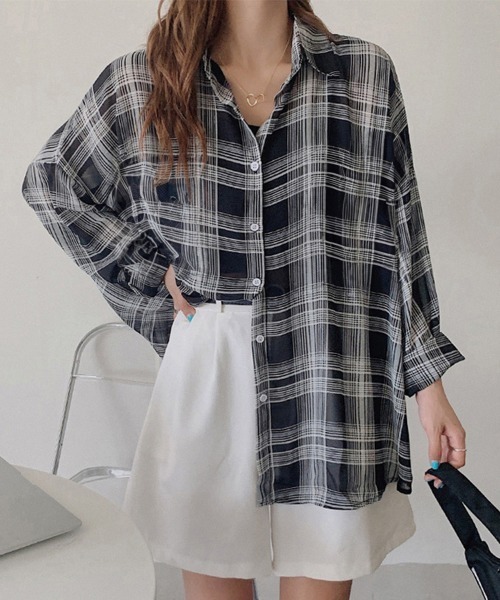 Miniministore(ミニミニストア)の「チェック柄 カーディガン レディース(シャツ/ブラウス・レディース・ホワイト/ブラック・FREE)」の2枚目の写真