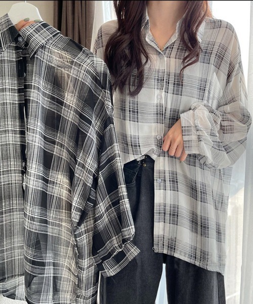 Miniministore(ミニミニストア)の「チェック柄 カーディガン レディース(シャツ/ブラウス・レディース・ホワイト/ブラック・FREE)」の3枚目の写真