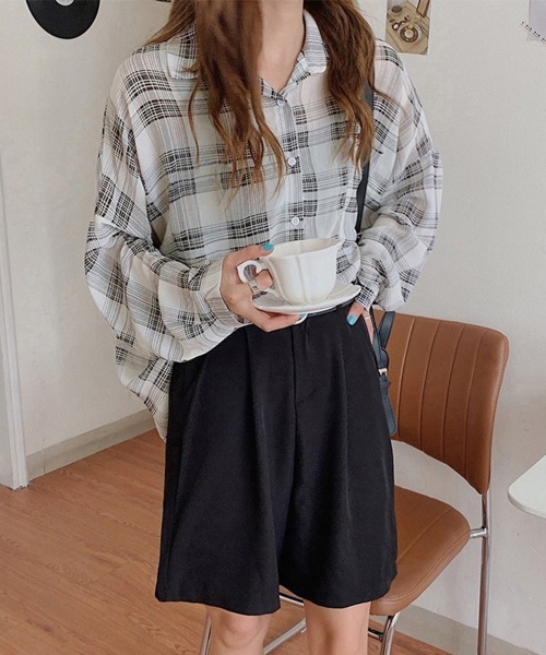 Miniministore(ミニミニストア)の「チェック柄 カーディガン レディース(シャツ/ブラウス・レディース・ホワイト/ブラック・FREE)」の5枚目の写真