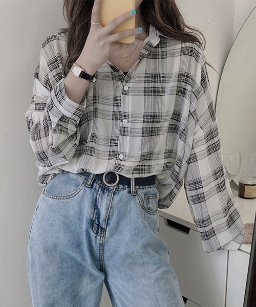 Miniministore(ミニミニストア)の「チェック柄 カーディガン レディース(シャツ/ブラウス・レディース・ホワイト/ブラック・FREE)」の9枚目の写真