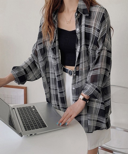 Miniministore(ミニミニストア)の「チェック柄 カーディガン レディース(シャツ/ブラウス・レディース・ホワイト/ブラック・FREE)」の11枚目の写真
