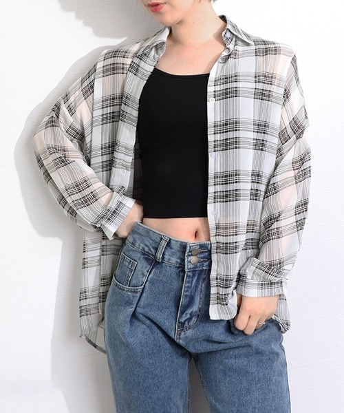 Miniministore(ミニミニストア)の「チェック柄 カーディガン レディース(シャツ/ブラウス・レディース・ホワイト/ブラック・FREE)」の16枚目の写真