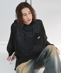 MSG（エムエスジー）の「オーバーサイズワッペン刺繍ポケット付きメッシュニットパーカー（パーカー）」