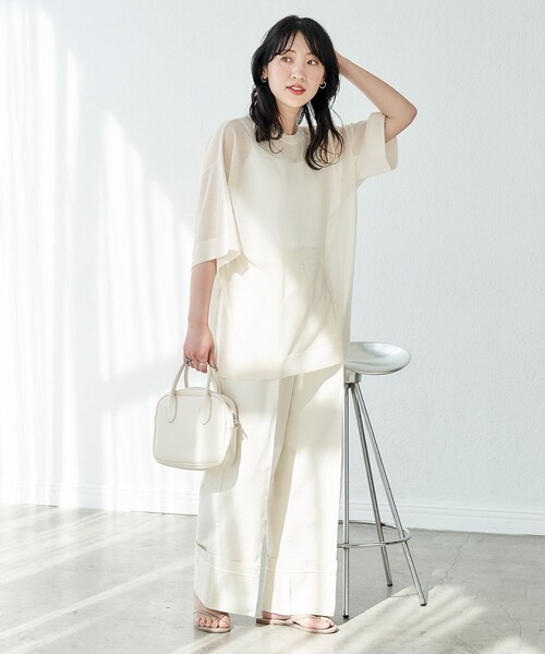 FREAK'S STORE（フリークスストア）の「限定展開　ハンドウォッシャブル リネンミックス シアー 半袖TEE（シアーニット）（ニット/セーター・レディース・ブラック/ベージュ/ピンク/グリーン/ナチュラル・ﾌﾘ-）」の14枚目の写真