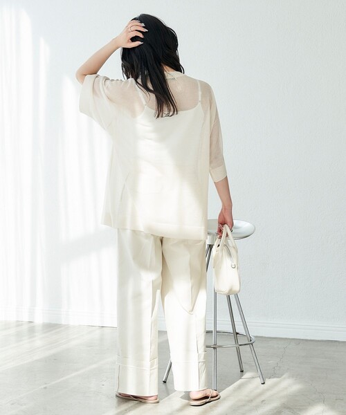 FREAK'S STORE（フリークスストア）の「限定展開　ハンドウォッシャブル リネンミックス シアー 半袖TEE（シアーニット）（ニット/セーター・レディース・ブラック/ベージュ/ピンク/グリーン/ナチュラル・ﾌﾘ-）」の16枚目の写真