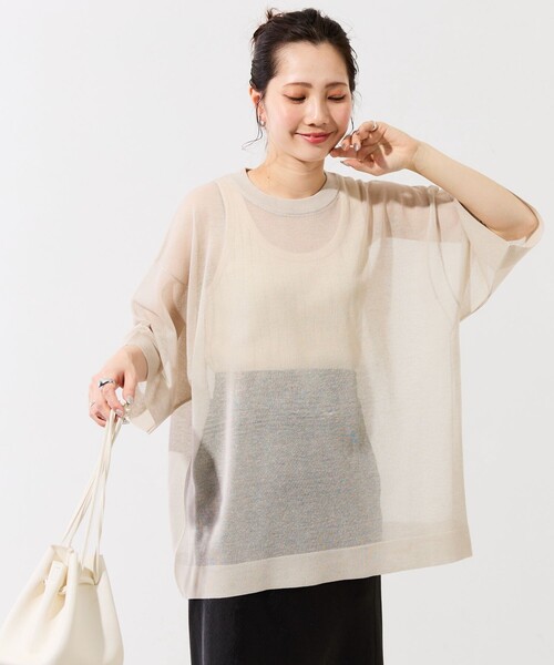 FREAK'S STORE（フリークスストア）の「限定展開　ハンドウォッシャブル リネンミックス シアー 半袖TEE（シアーニット）（ニット/セーター・レディース・ブラック/ベージュ/ピンク/グリーン/ナチュラル・ﾌﾘ-）」の17枚目の写真