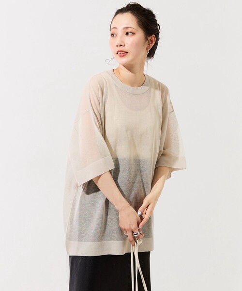 FREAK'S STORE（フリークスストア）の「限定展開　ハンドウォッシャブル リネンミックス シアー 半袖TEE（シアーニット）（ニット/セーター・レディース・ブラック/ベージュ/ピンク/グリーン/ナチュラル・ﾌﾘ-）」の20枚目の写真