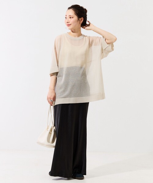 FREAK'S STORE（フリークスストア）の「限定展開　ハンドウォッシャブル リネンミックス シアー 半袖TEE（シアーニット）（ニット/セーター・レディース・ブラック/ベージュ/ピンク/グリーン/ナチュラル・ﾌﾘ-）」の22枚目の写真