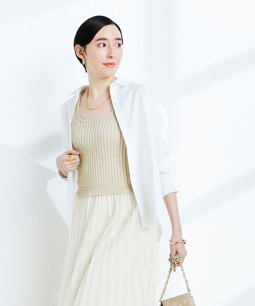 NOLLEY’S(ノーリーズ)の「《アンサンブル対応》ブリリーノラメビスチェ(タンクトップ・レディース・ゴールド/サックスブルー/チャコールグレー・38)」の1枚目の写真