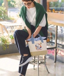 FILA フィラ ×PEANUTS ピーナッツ SNOOPY スヌーピー コラボ キャンパス カゴ スカーフ ミニ トートバッグ ハンドバッグ