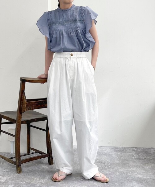 fredy emue（フレディエミュ）の「ピンタックレースラッフルブラウス（シャツ/ブラウス・レディース・オフホワイト/グレイッシュブルー/ブラック・38）」の14枚目の写真