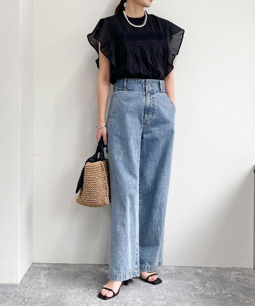 fredy emue（フレディエミュ）の「ピンタックレースラッフルブラウス（シャツ/ブラウス・レディース・オフホワイト/グレイッシュブルー/ブラック・38）」の22枚目の写真