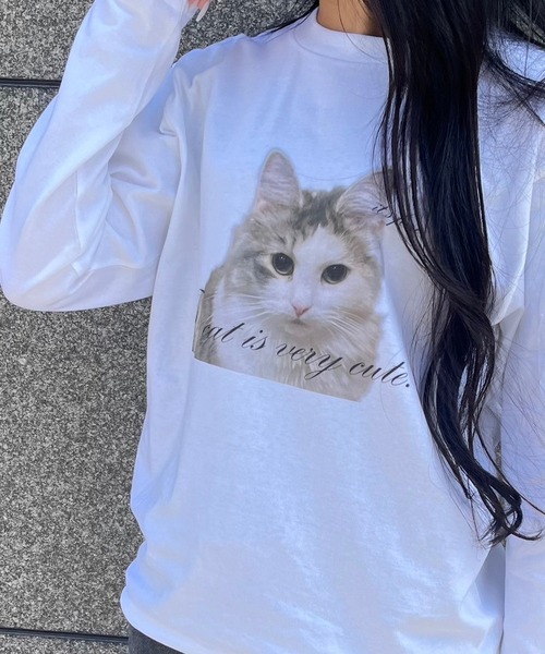 fiere（フィエール）の「子猫プリントロンT（Tシャツ/カットソー・レディース・ホワイト・M/L）」の2枚目の写真