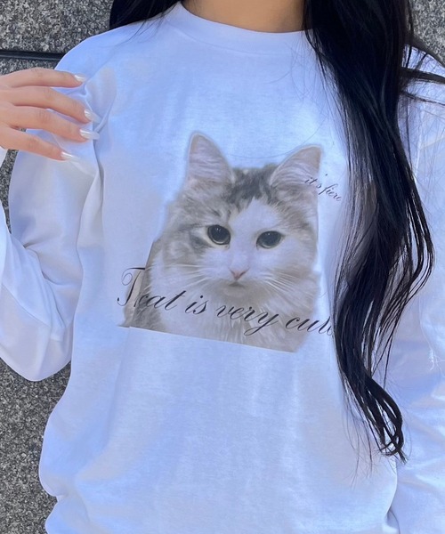 fiere（フィエール）の「子猫プリントロンT（Tシャツ/カットソー・レディース・ホワイト・M/L）」の3枚目の写真