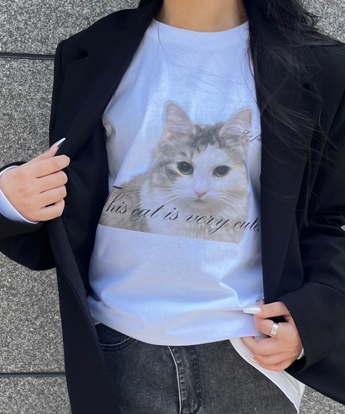 fiere（フィエール）の「子猫プリントロンT（Tシャツ/カットソー・レディース・ホワイト・M/L）」の6枚目の写真