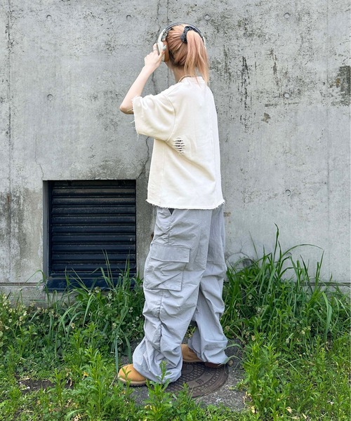 sedacle(セダクル)の「ロックステッチダメージTシャツ(Tシャツ/カットソー・レディース・アイボリー/チャコールグレー/ブルー・SMALL/MEDIUM/LARGE)」の7枚目の写真