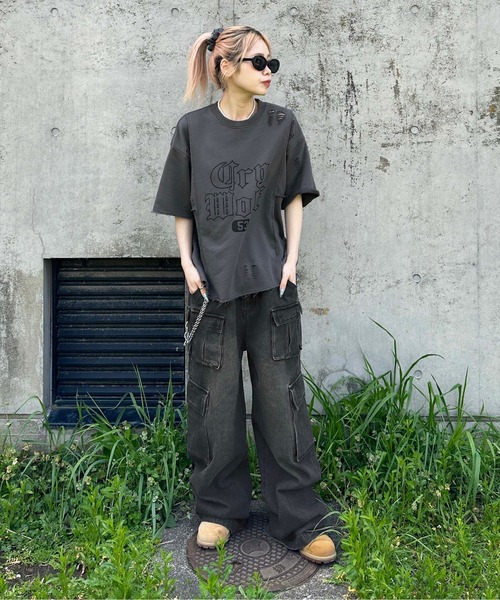 sedacle(セダクル)の「ロックステッチダメージTシャツ(Tシャツ/カットソー・レディース・アイボリー/チャコールグレー/ブルー・SMALL/MEDIUM/LARGE)」の12枚目の写真