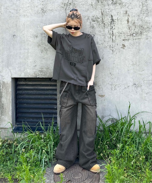 sedacle(セダクル)の「ロックステッチダメージTシャツ(Tシャツ/カットソー・レディース・アイボリー/チャコールグレー/ブルー・SMALL/MEDIUM/LARGE)」の13枚目の写真