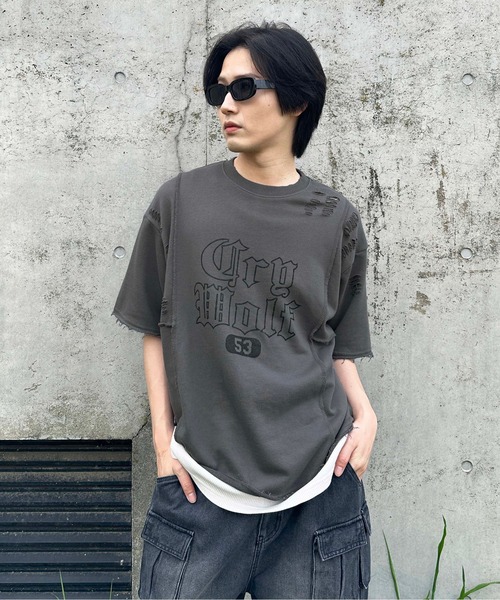 sedacle(セダクル)の「ロックステッチダメージTシャツ(Tシャツ/カットソー・レディース・アイボリー/チャコールグレー/ブルー・SMALL/MEDIUM/LARGE)」の16枚目の写真